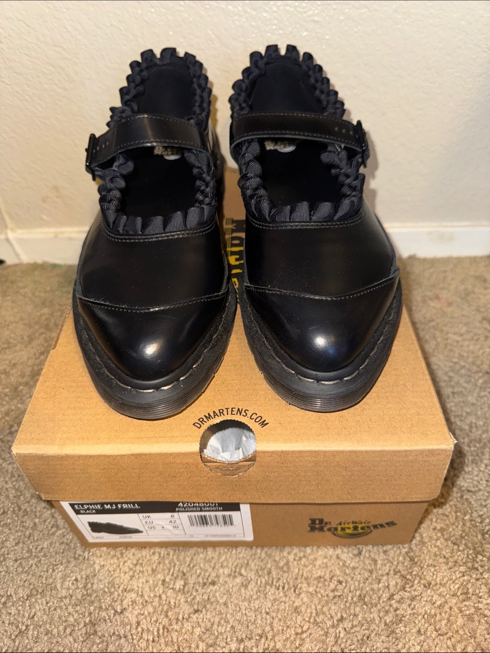 Dr. Martens Black Ruffle-Trim Mary Jane Platforms